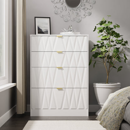 Las Vegas F Tall Chest of Drawers White 4 Drawers 107cm
