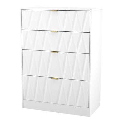 Las Vegas F Tall Chest of Drawers White 4 Drawers 107cm
