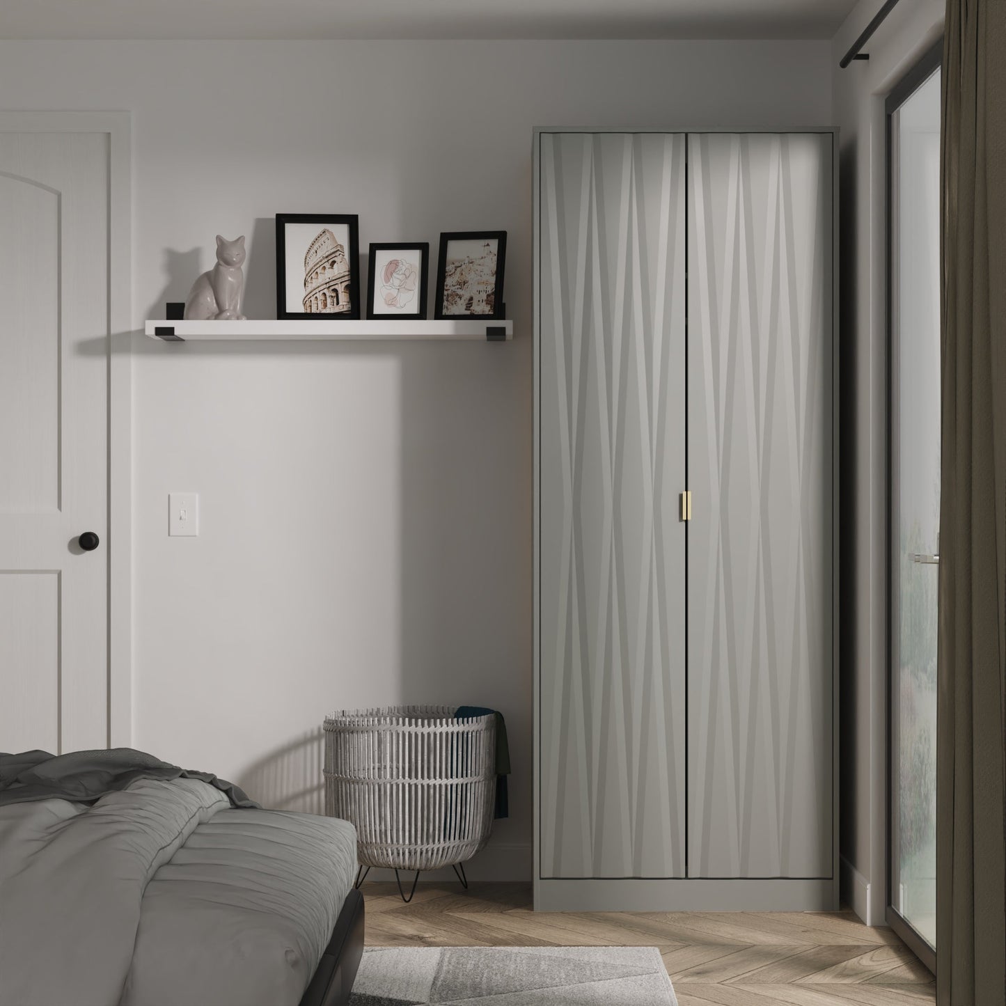 Las Vegas F Tall Wardrobe Grey 2 Doors 1 Shelf 77cm