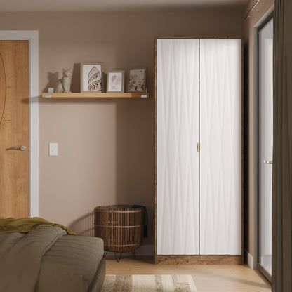 Las Vegas F Tall Wardrobe White & Oak 2 Doors 1 Shelf 198cm