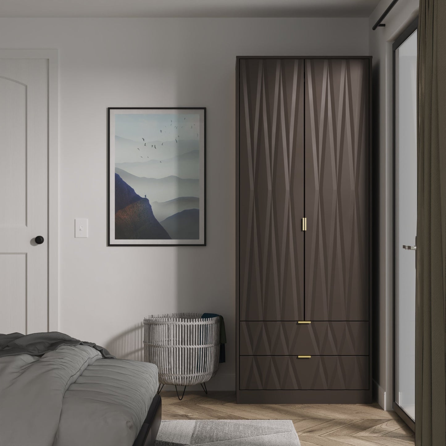 Las Vegas F Tall Wardrobe Dark Grey 2 Doors 2 Drawers 198cm