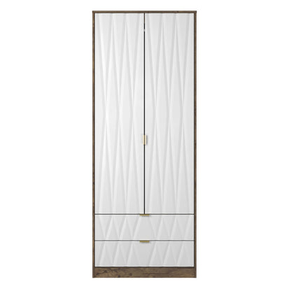 Las Vegas F Tall Wardrobe White & Oak 2 Doors 2 Drawers 198cm