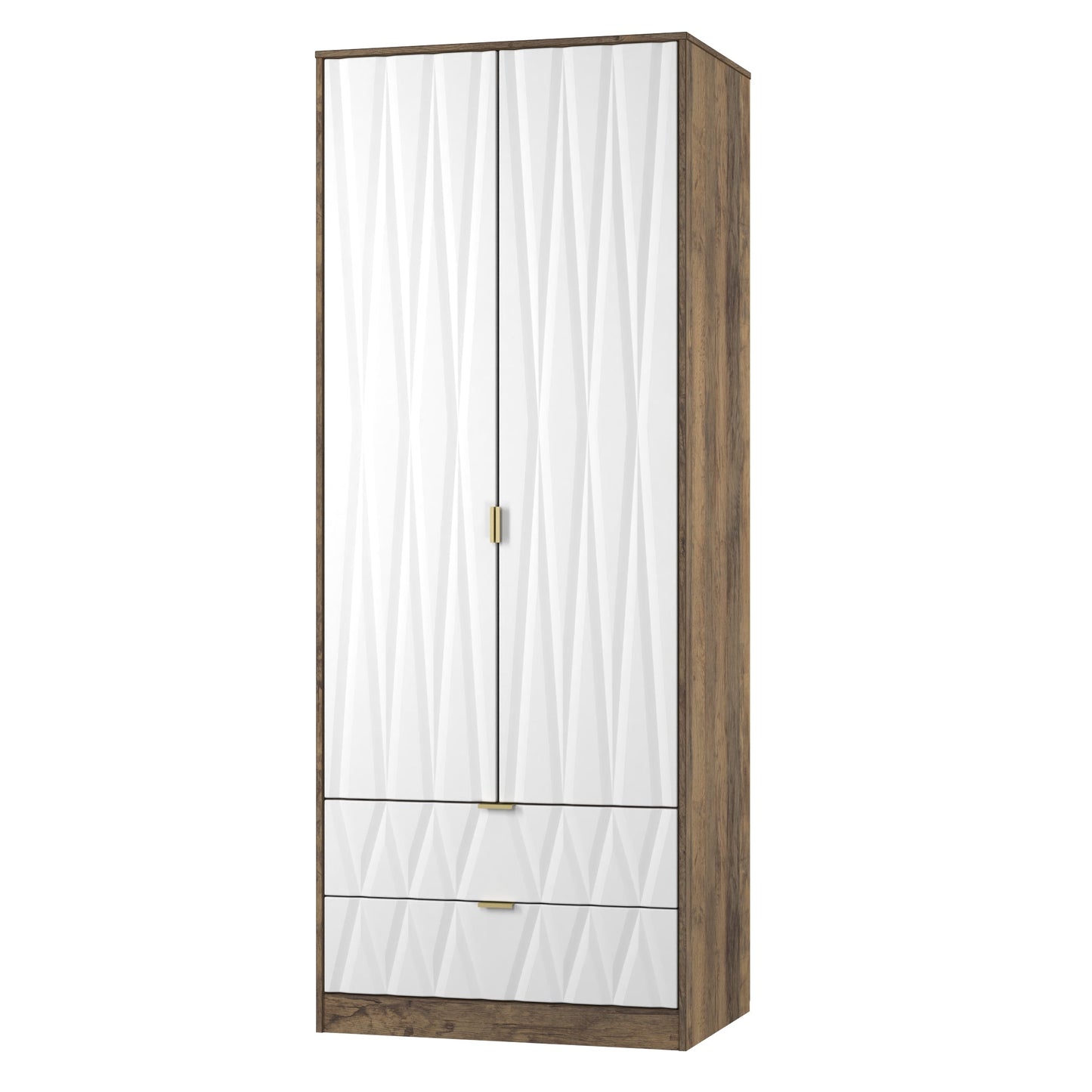 Las Vegas F Tall Wardrobe White & Oak 2 Doors 2 Drawers 198cm