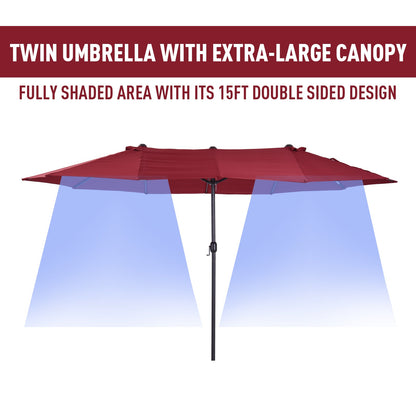 Outsunny 4.6M Double-Sided Patio Parasol Sun Umbrella-Wine Red