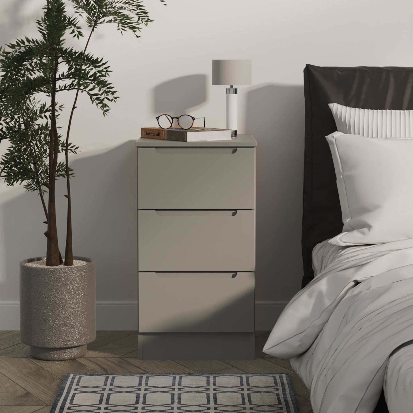 Milan Bedside Table Grey 3 Drawers 70cm
