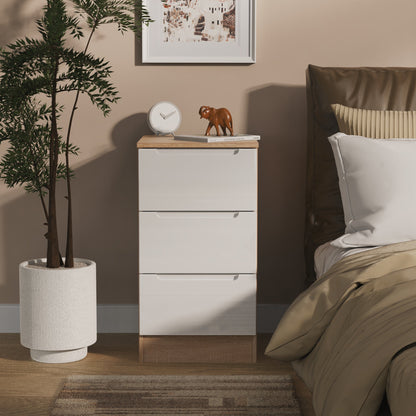 Milan Bedside Table White & Oak 3 Drawers 70cm