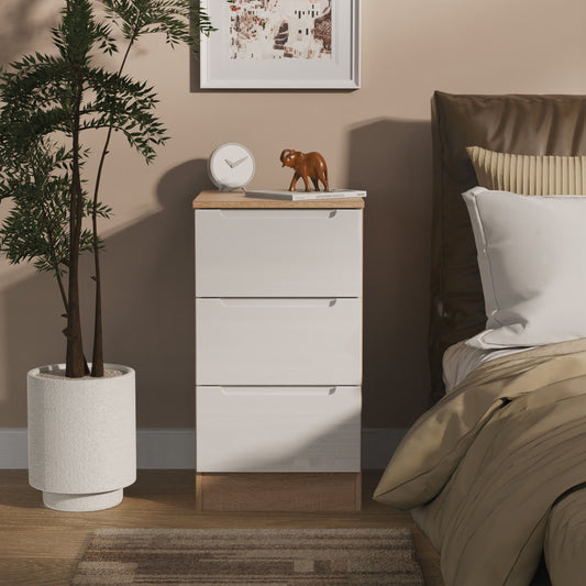 Milan Bedside Table White & Oak 3 Drawers 70cm