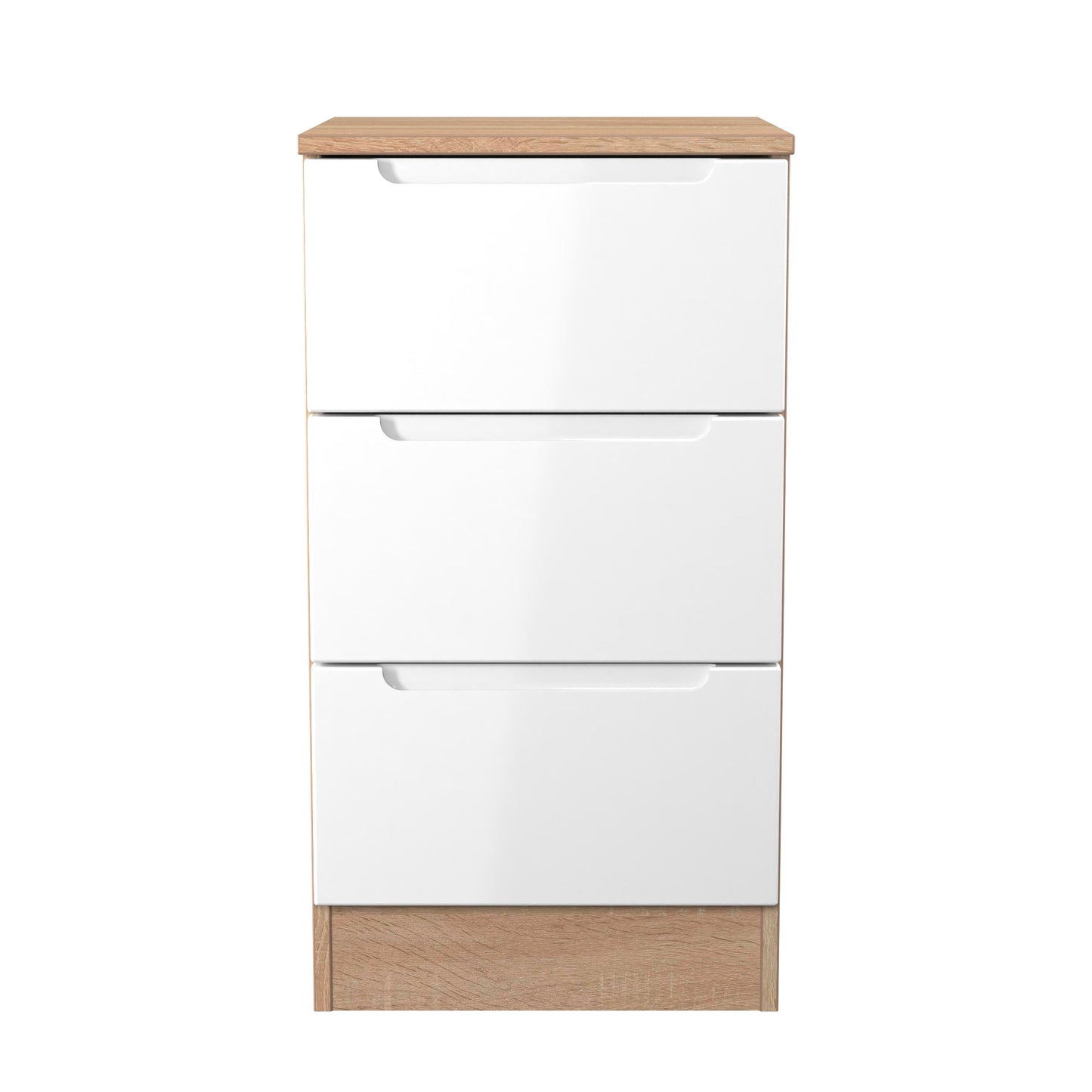 Milan Bedside Table White & Oak 3 Drawers 70cm