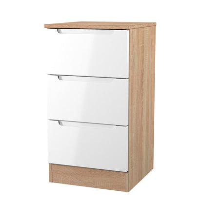 Milan Bedside Table White & Oak 3 Drawers 70cm