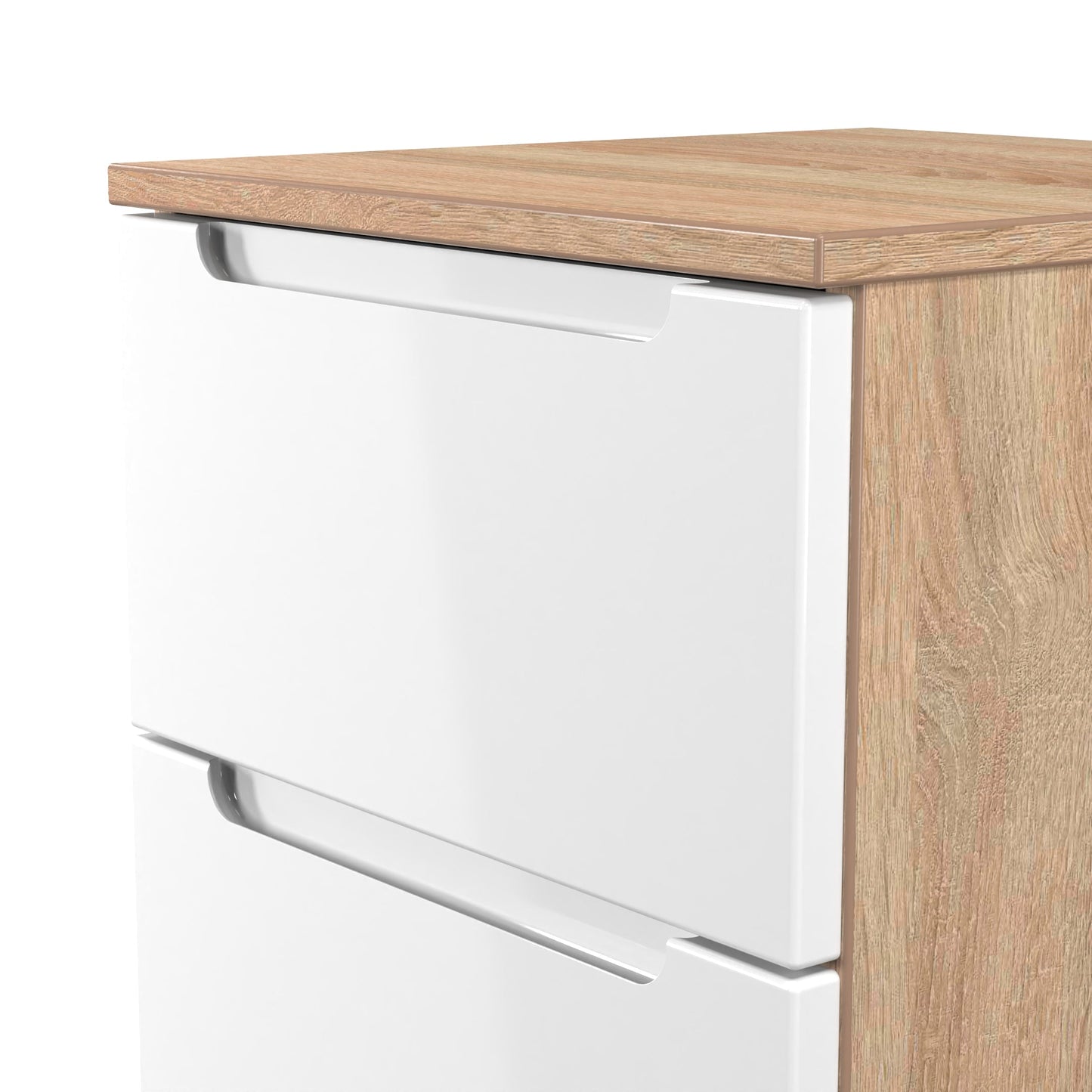 Milan Bedside Table White & Oak 3 Drawers 70cm
