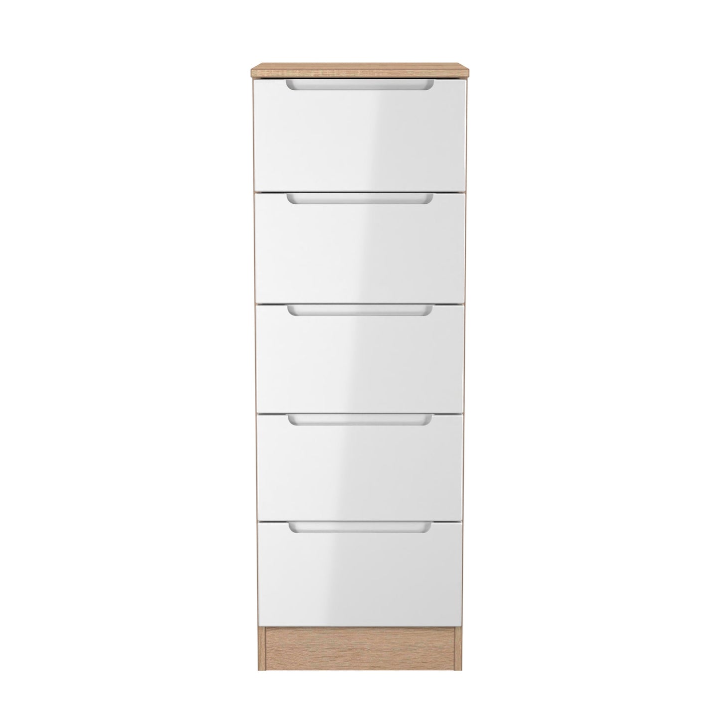 Milan Bedside Table White & Oak 5 Drawers 108cm
