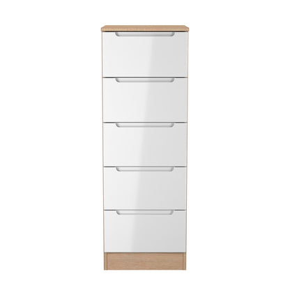 Milan Bedside Table White & Oak 5 Drawers 108cm