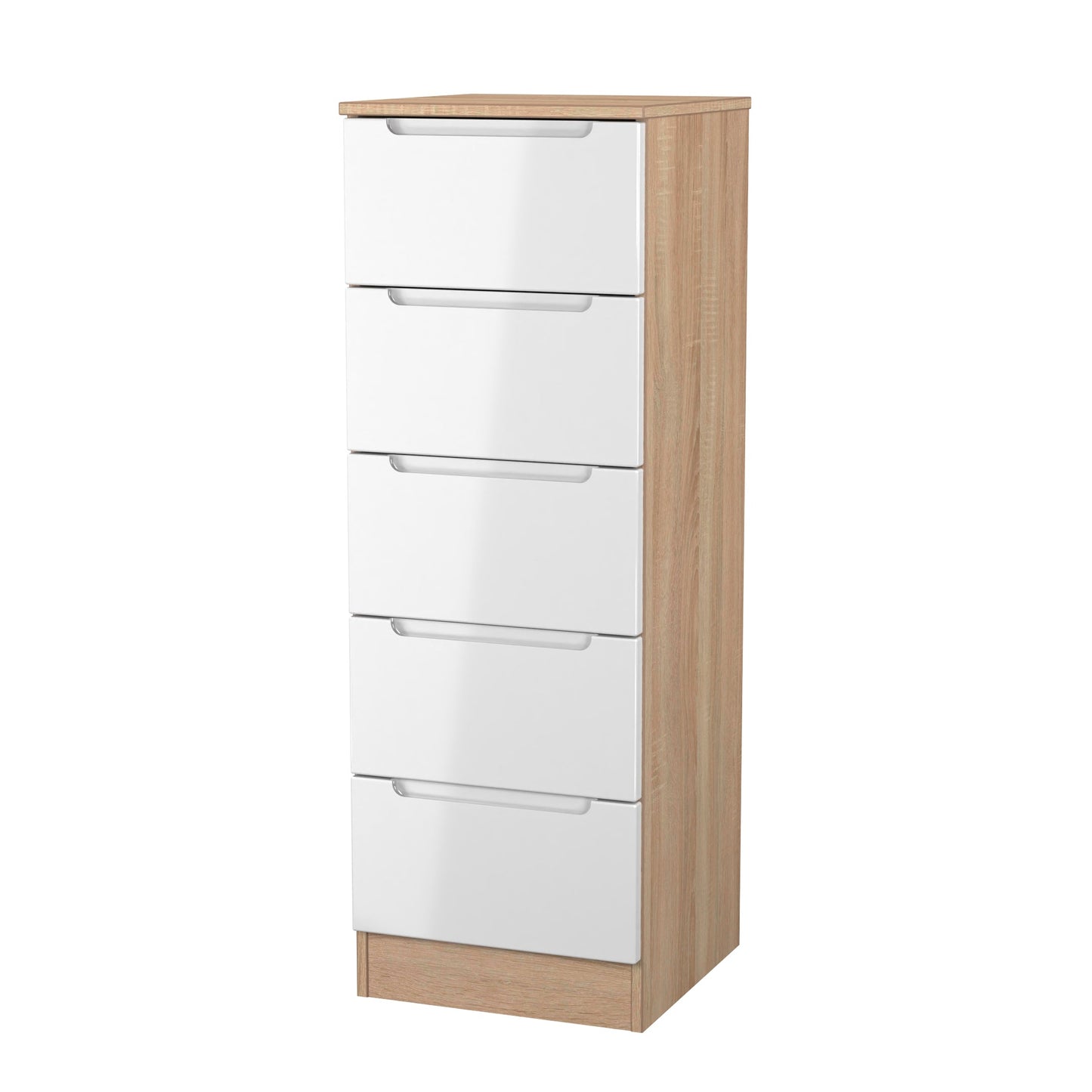 Milan Bedside Table White & Oak 5 Drawers 108cm
