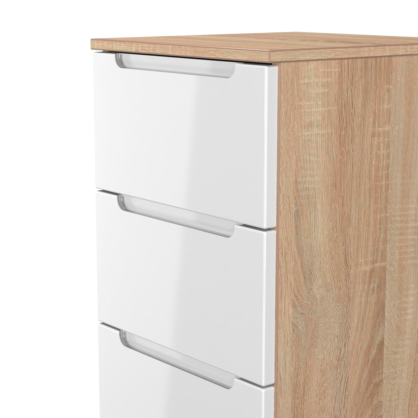 Milan Bedside Table White & Oak 5 Drawers 108cm
