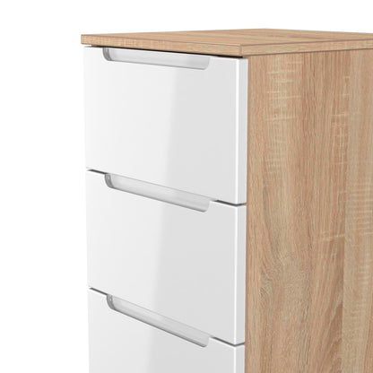 Milan Bedside Table White & Oak 5 Drawers 108cm