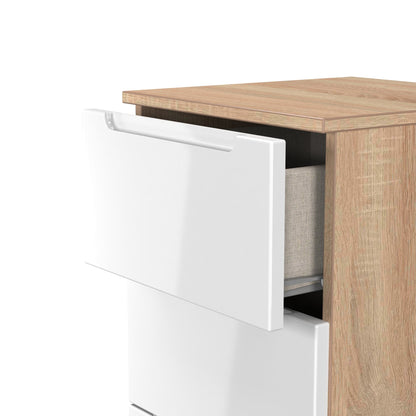 Milan Bedside Table White & Oak 5 Drawers 108cm
