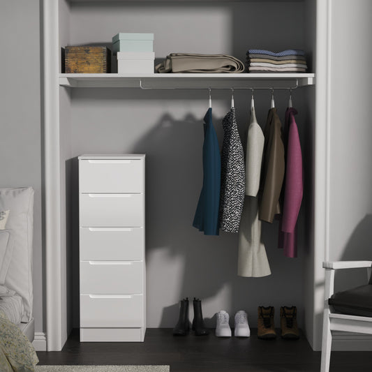 Milan Bedside Table White 5 Drawers 108cm
