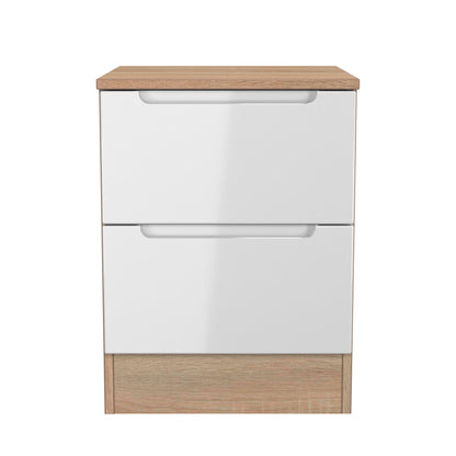 Milan Bedside Table White & Oak 2 Drawers 51cm