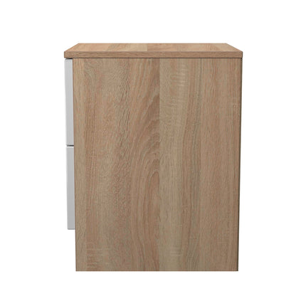 Milan Bedside Table White & Oak 2 Drawers 51cm