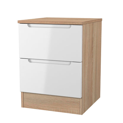 Milan Bedside Table White & Oak 2 Drawers 51cm
