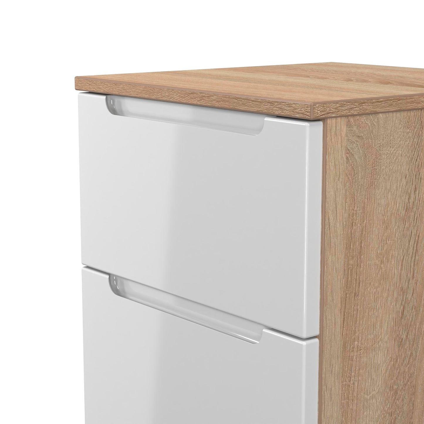 Milan Bedside Table White & Oak 2 Drawers 51cm