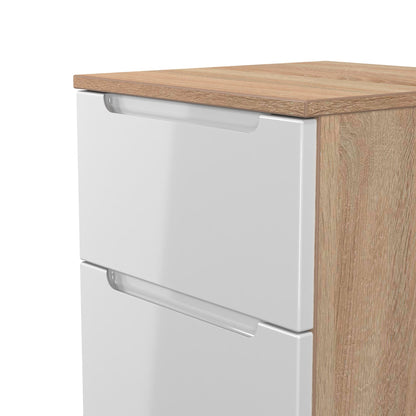 Milan Bedside Table White & Oak 2 Drawers 51cm