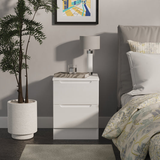 Milan Bedside Table White 2 Drawers 51cm