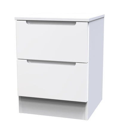 Milan Bedside Table White 2 Drawers 51cm