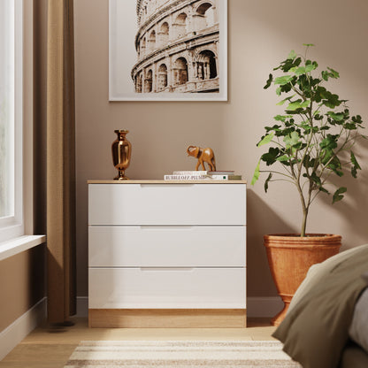 Milan Chest of Drawers White & Oak 3 Drawers 74cm