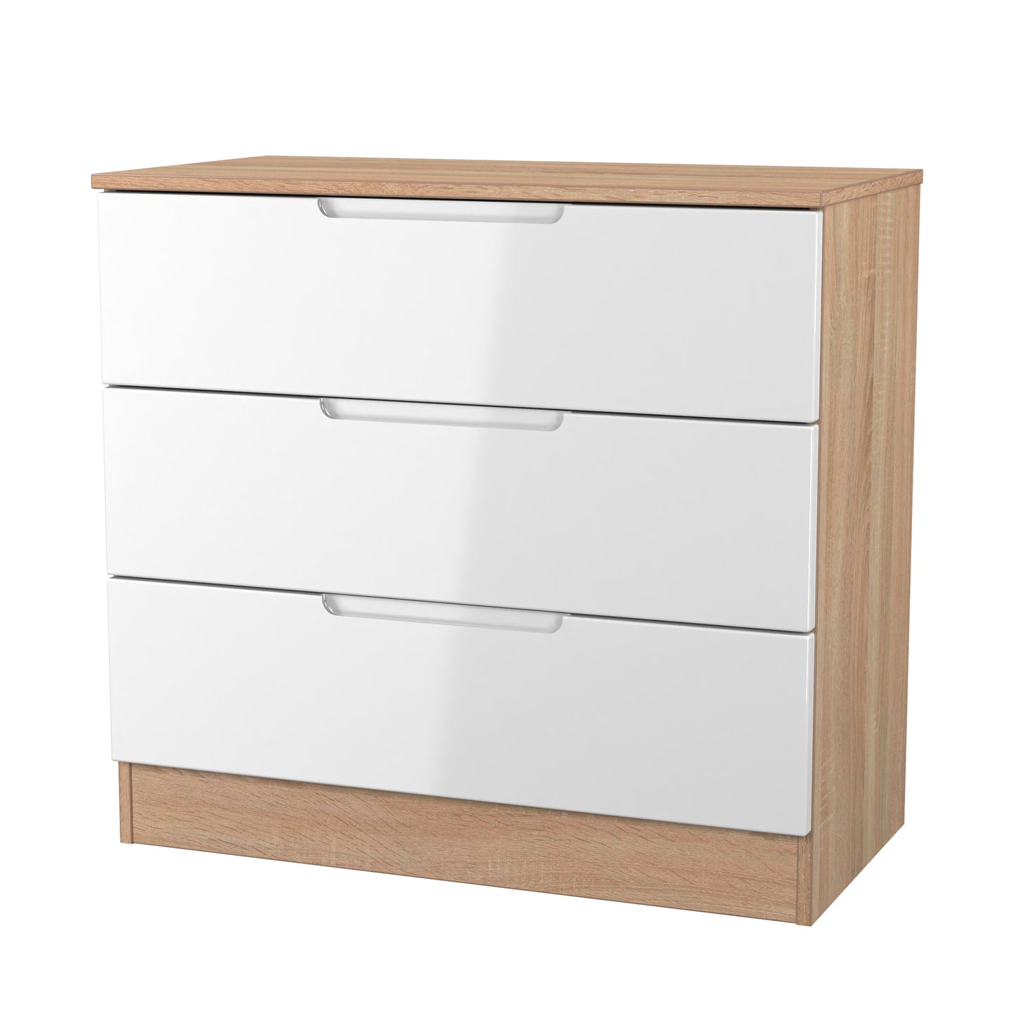 Milan Chest of Drawers White & Oak 3 Drawers 74cm