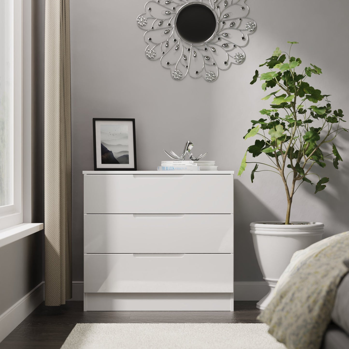 Milan Chest of Drawers White 3 Drawers 74cm