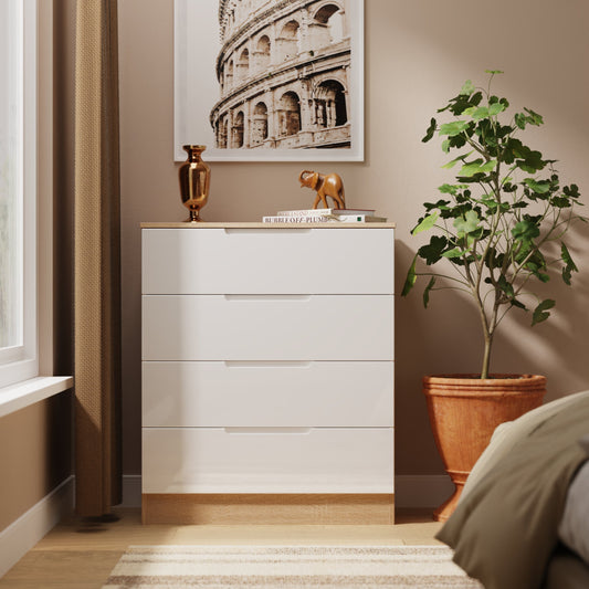 Milan Chest of Drawers White & Oak 4 Drawers 89cm