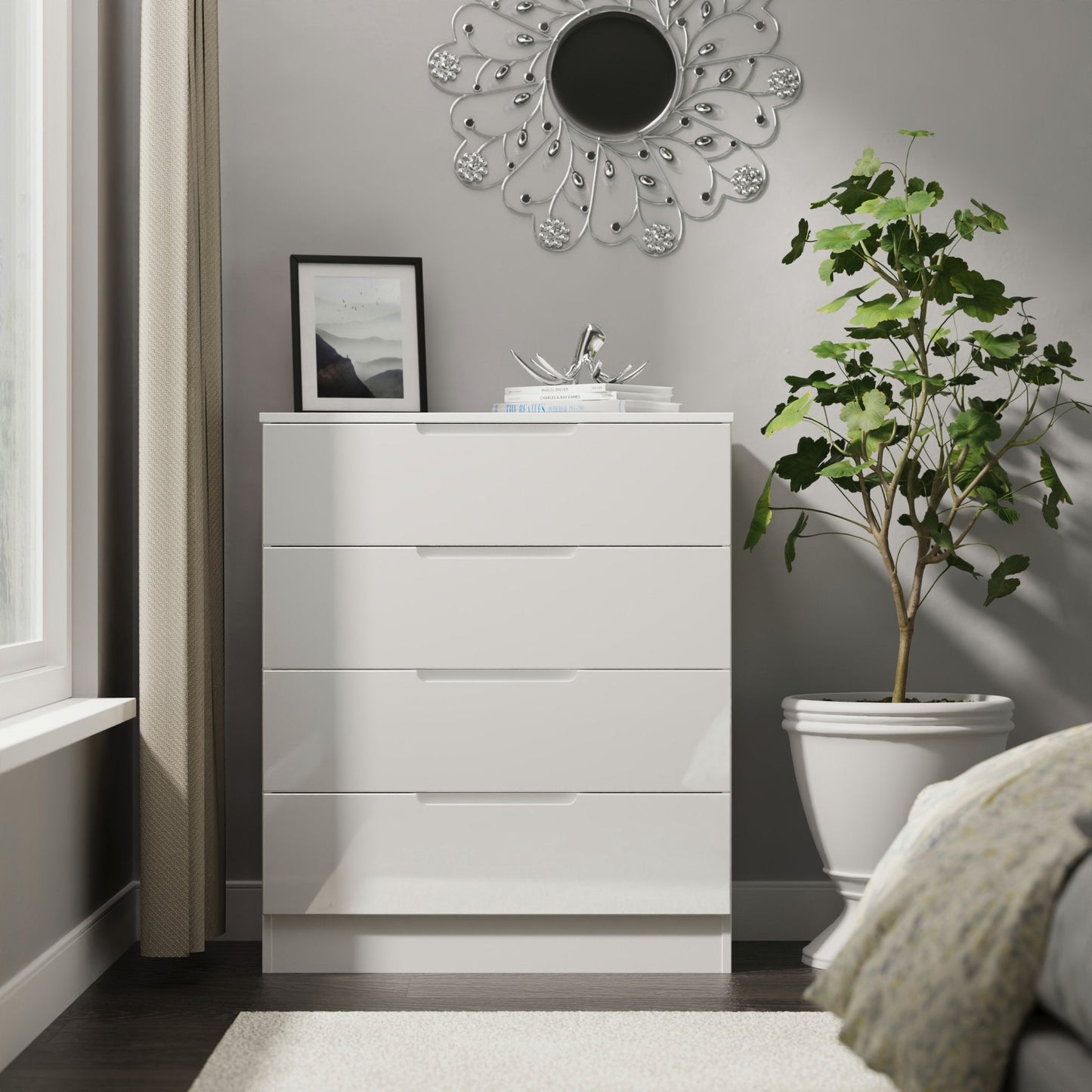 Milan Chest of Drawers White 4 Drawers 89cm