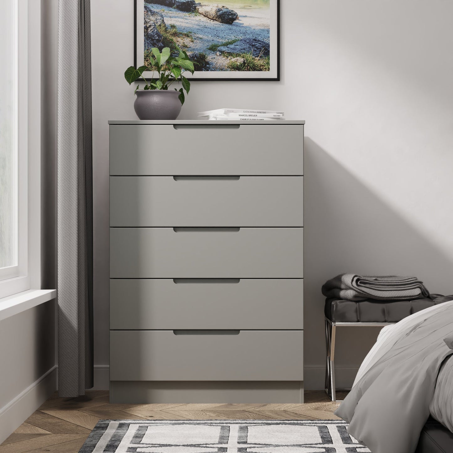 Milan Tall Chest of Drawers Grey 5 Drawers 108cm