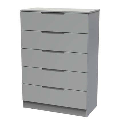 Milan Tall Chest of Drawers Grey 5 Drawers 108cm