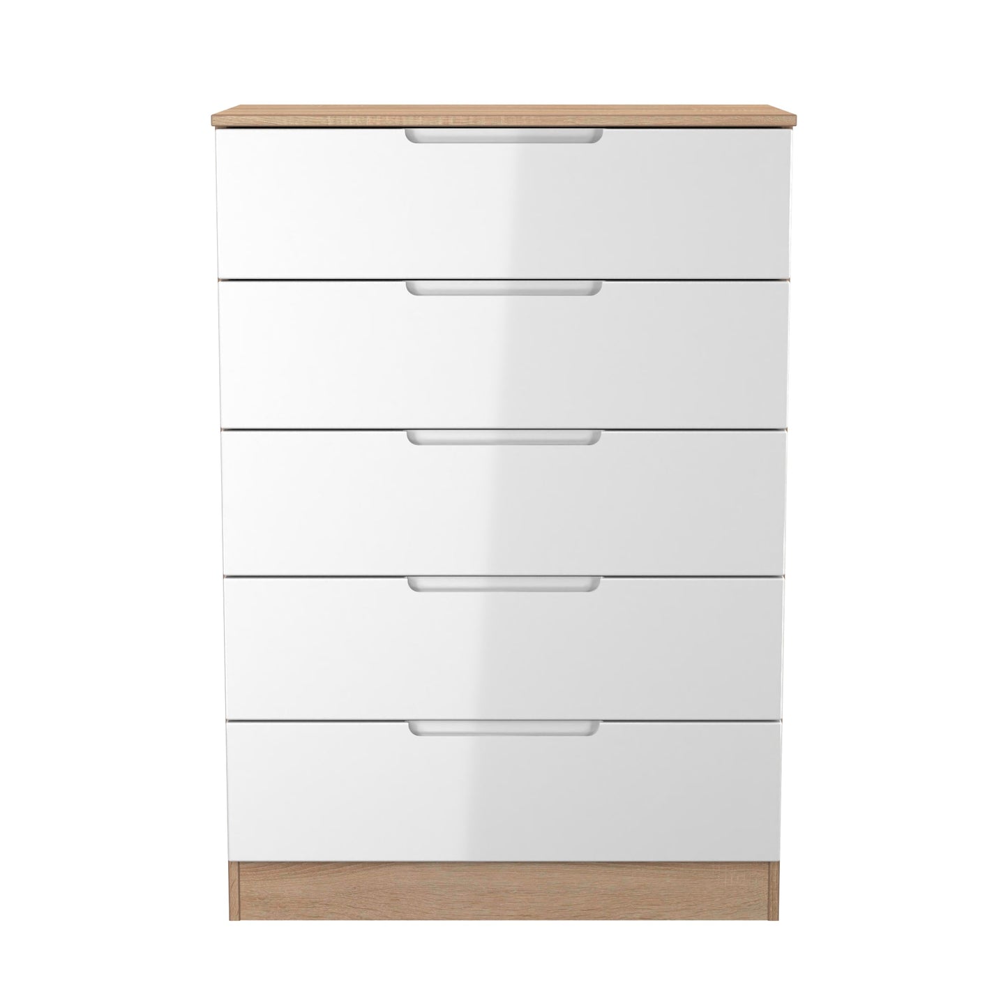 Milan Tall Chest of Drawers White & Oak 5 Drawers 108cm