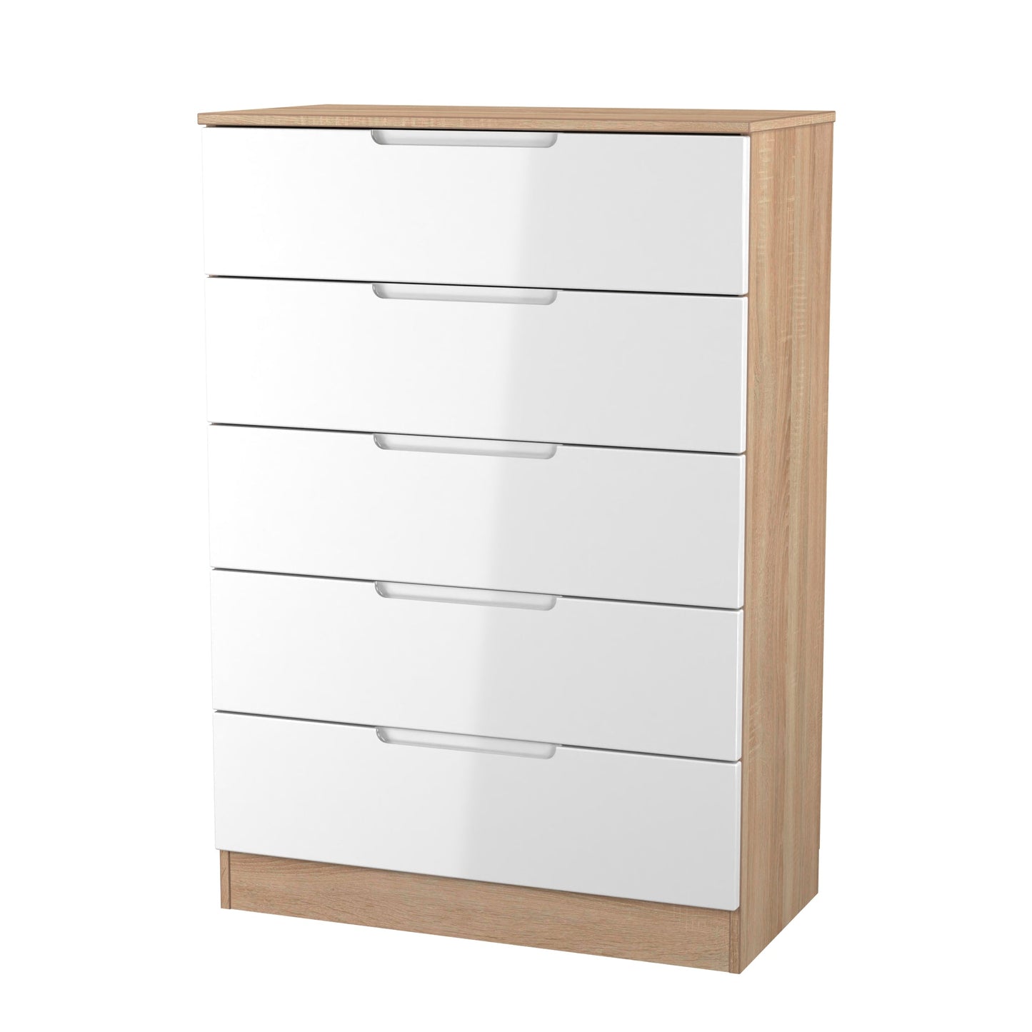 Milan Tall Chest of Drawers White & Oak 5 Drawers 108cm