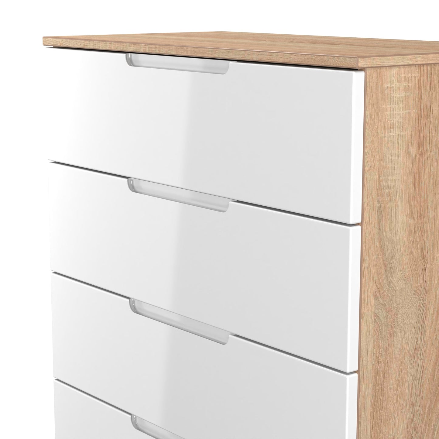 Milan Tall Chest of Drawers White & Oak 5 Drawers 108cm