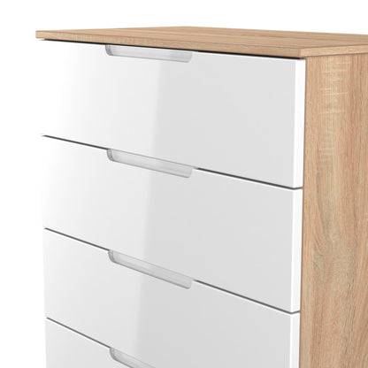 Milan Tall Chest of Drawers White & Oak 5 Drawers 108cm