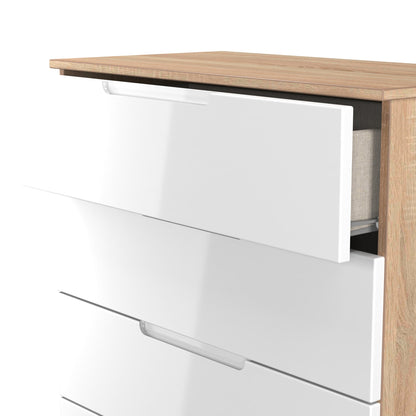 Milan Tall Chest of Drawers White & Oak 5 Drawers 108cm