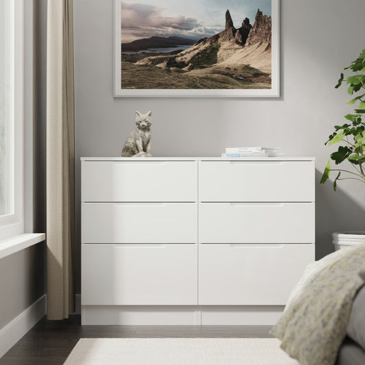 Milan Large Chest of Drawers White 6 Drawers 110cm