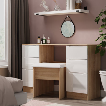 Milan Desk White & Oak 6 Drawers 125cm