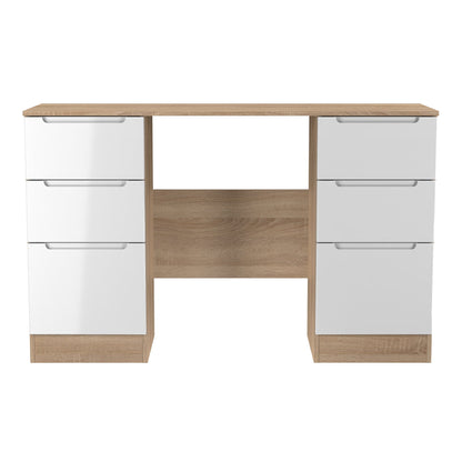 Milan Desk White & Oak 6 Drawers 125cm