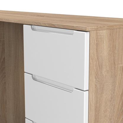 Milan Desk White & Oak 6 Drawers 125cm