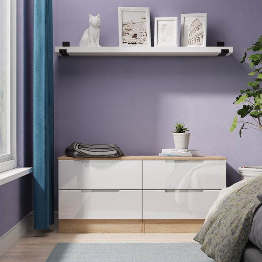 Milan Large Chest of Drawers White & Oak 4 Drawers 110cm