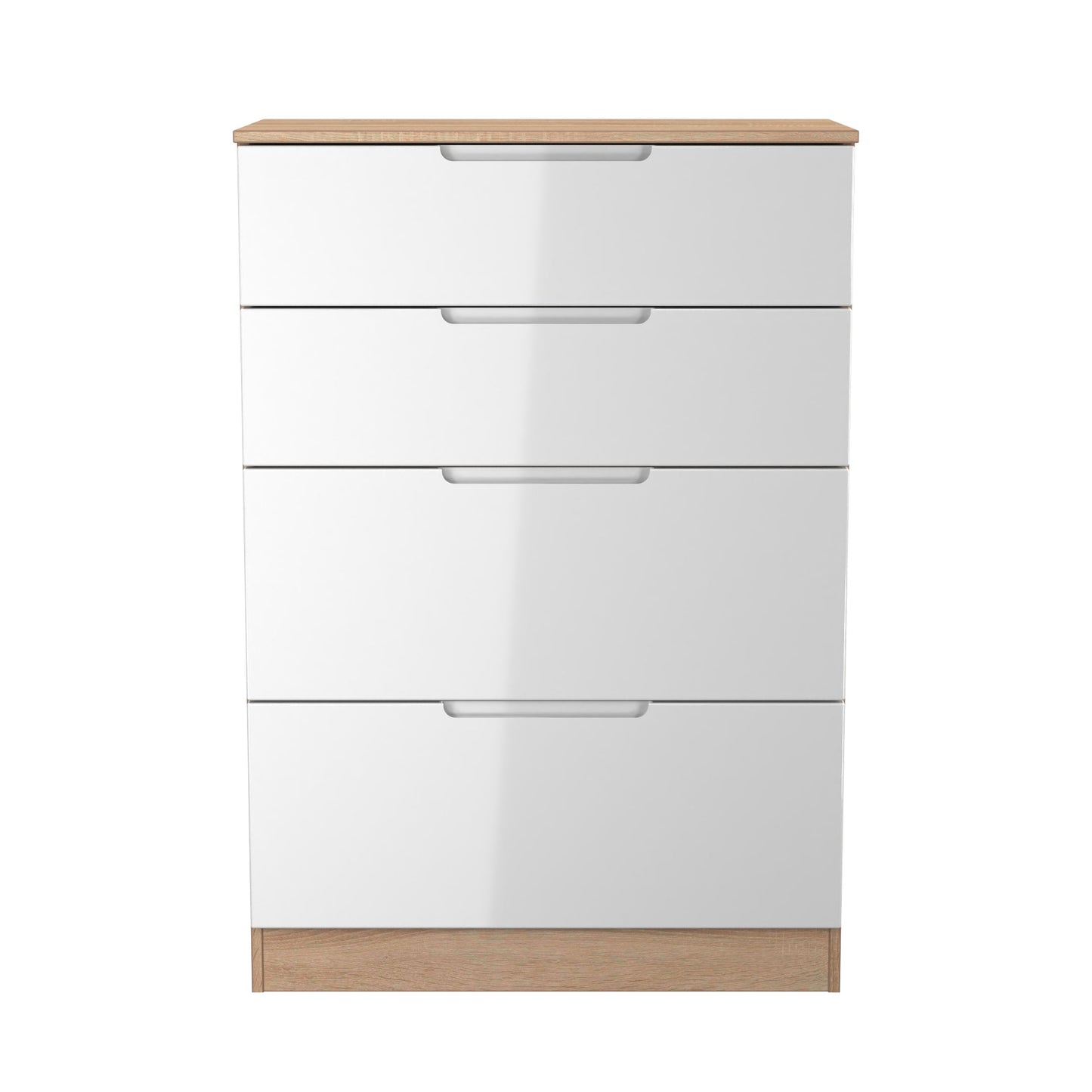 Milan Tall Chest of Drawers White & Oak 4 Drawers 108cm