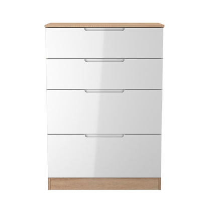 Milan Tall Chest of Drawers White & Oak 4 Drawers 108cm