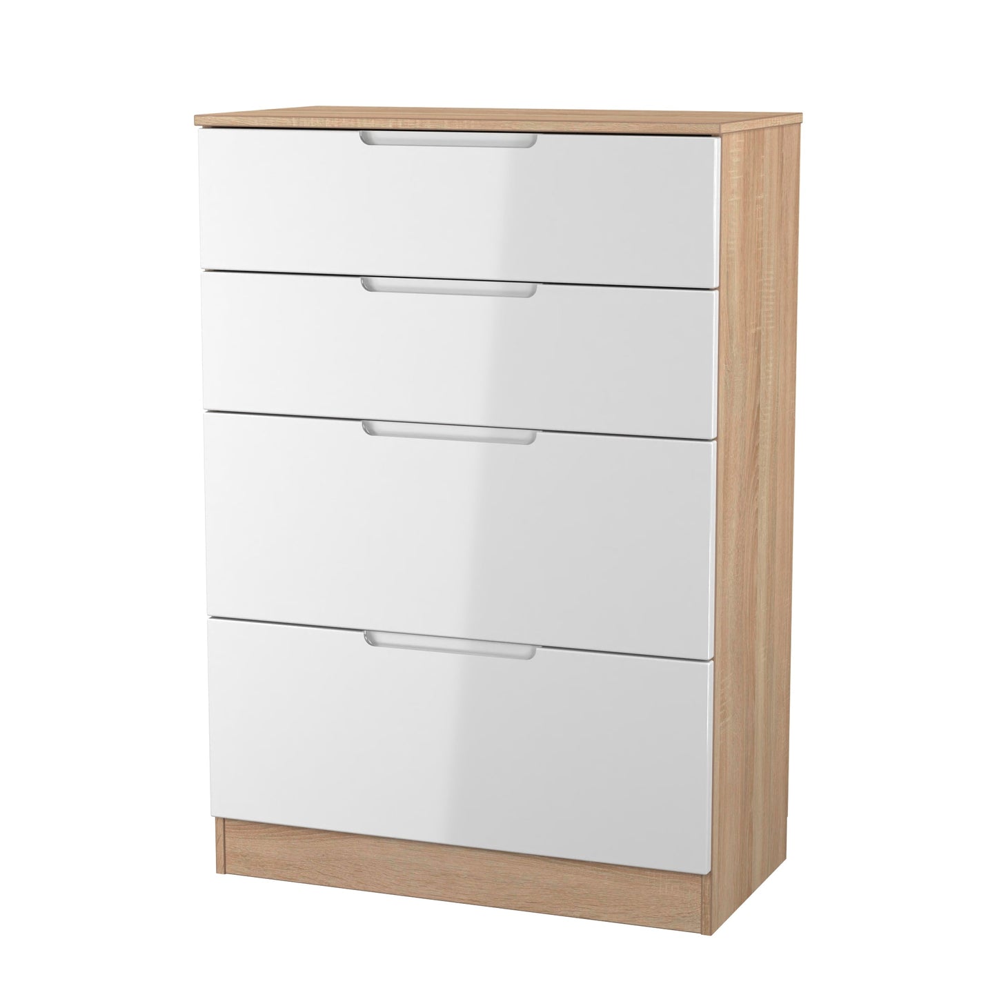 Milan Tall Chest of Drawers White & Oak 4 Drawers 108cm