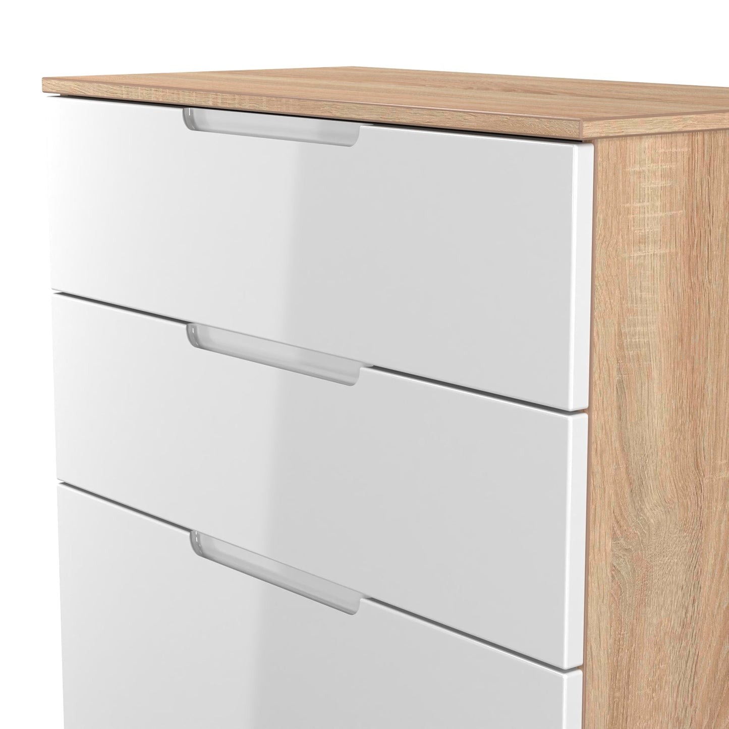 Milan Tall Chest of Drawers White & Oak 4 Drawers 108cm