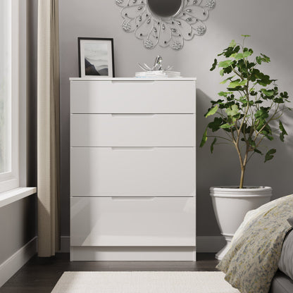 Milan Tall Chest of Drawers White 4 Drawers 108cm
